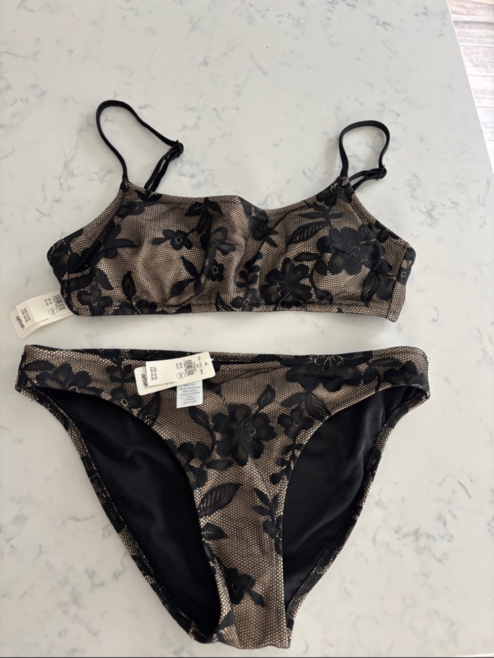 aerie Black Floral Lace Two-Piece Bikini Set